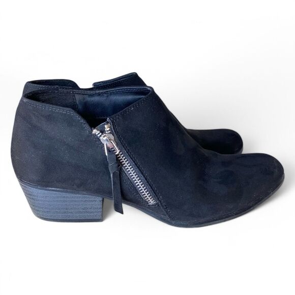 Esprit Black Faux Suede Booties Womens Size 9.5 Chunky Block Heel Side Zippers - Picture 1 of 8